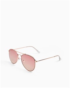 Солнцезащитные очки авиаторы в металлической оправе цвета розового золота с розовыми отражающими лин Topshop