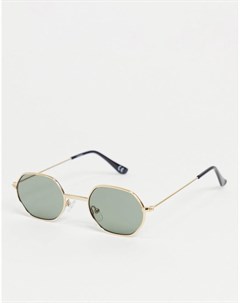 Небольшие солнцезащитные очки в золотистой угловатой оправе с темно зелеными стеклами Asos design