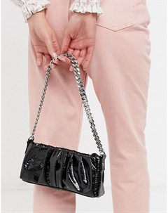 Черная присборенная сумка на плечо в стиле 90 х из искусственной кожи под крокодила с серебристым ре Asos design