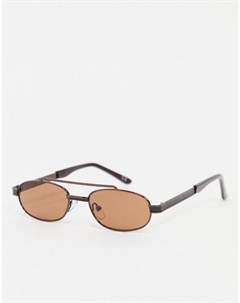 Миниатюрные солнцезащитные очки авиаторы со стеклами табачного цвета в коричневой оправе Asos design