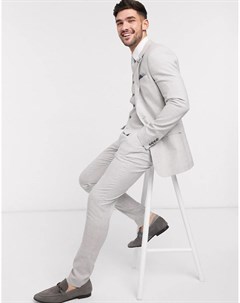 Эластичные супероблегающие брюки серого цвета из ткани с добавлением льна в клетку wedding Asos design