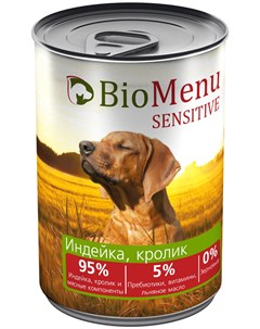 Adult Sensitive для взрослых собак с чувствительным пищеварением с индейкой и кроликом 410 гр Biomenu