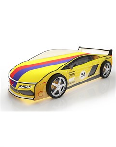 Кровать машина карлсон ламба с объемными колесами с подсветкой дна и фар желтый 85x50x184 см Magic cars