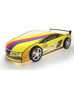 Кровать машина карлсон ламба с объемными колесами с подсветкой дна и фар с чехлом желтый 85x50x184 с Magic cars