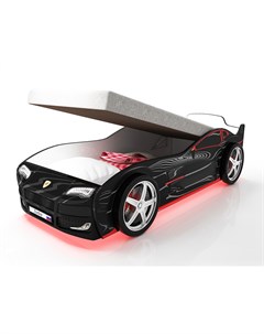 Кровать машина карлсон турбо с подъемным механизмом объемными колесами подсветкой дна и фар черный 8 Magic cars