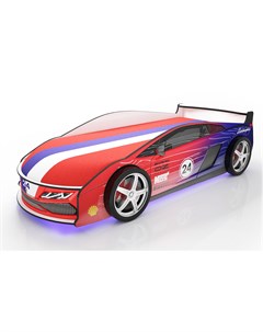 Кровать машина карлсон ламба с объемными колесами с подсветкой дна и фар красный 85x50x184 см Magic cars