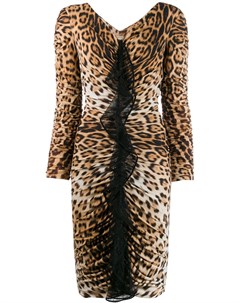 Платье с леопардовым принтом и сборками Roberto cavalli