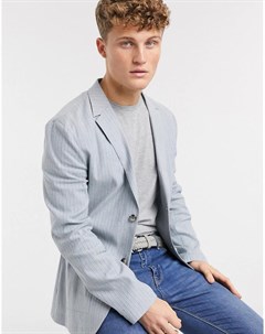 Пиджак облегающего кроя из ткани с добавлением льна голубого цвета в полоску Asos design