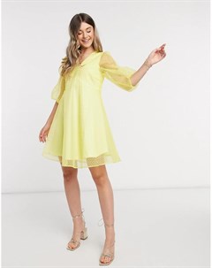 Желтое платье мини из органзы Vero moda