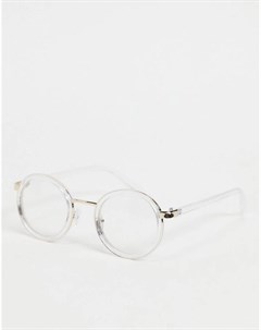 Круглые модные очки в стиле преппи в серебристой оправе с прозрачными стеклами Recycled Asos design