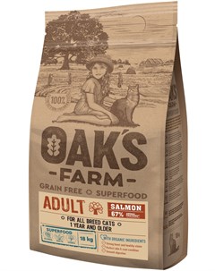 Grain Free Salmon Adult Cat беззерновой для взрослых кошек с лососем 6 кг Oak's farm