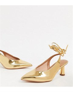 Золотистые туфли на каблуке с завязками Asos design