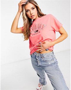 Розовая футболка с короткими рукавами и логотипом Tommy jeans