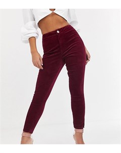 Темно бордовые бархатные джеггинсы с завышенной талией ASOS DESIGN Petite Rivington Asos petite