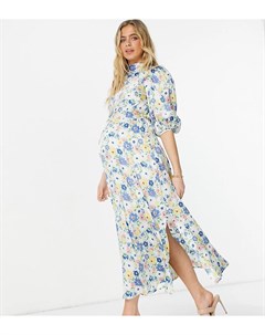 Платье миди со свободным воротом пышными рукавами и цветочным принтом ASOS DESIGN Maternity Asos maternity