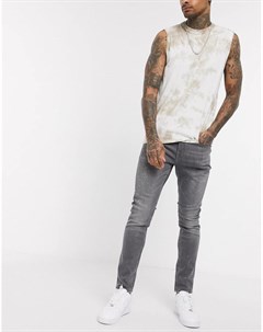 Серые супероблегающие джинсы с эффектом брызг краски New look