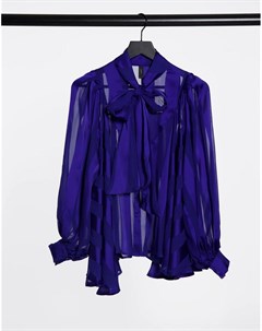 Полупрозрачная блузка с бантом кобальтово синего цвета Y.a.s