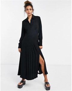 Черное платье с длинными рукавами и разрезом по бокам Claudette Ghost