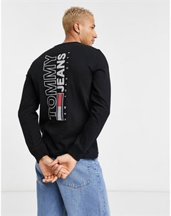 Черный лонгслив с вертикальным логотипом Tommy jeans