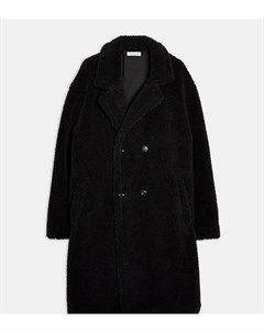 Черное удлиненное плюшевое двубортное пальто Big Tall Topman