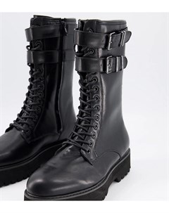 Высокие ботинки на шнуровке из черной искусственной кожи с массивной подошвой и фурнитурой Asos design