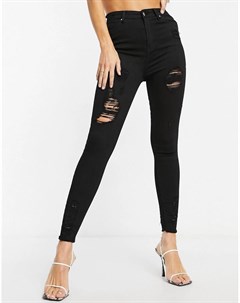 Черные зауженные джинсы с рваной отделкой и завышенной талией Naanaa