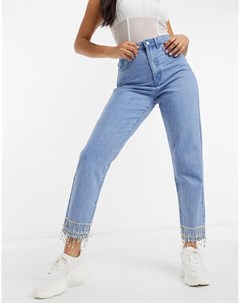 Голубые джинсы винтажного кроя с украшениями Missguided