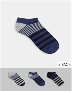 Набор из 3 пар носков под кроссовки разного дизайна в полоску темно синего цвета Сhanning Pepe jeans