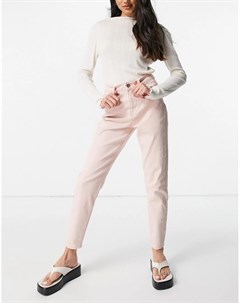 Пастельно розовые джинсы в винтажном стиле с завышенной талией Pieces