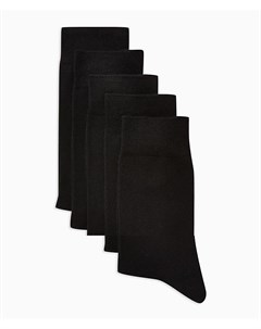 Набор из 5 пар однотонных черных носков Topman