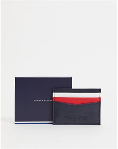 Темно синяя кожаная кредитница с контрастными отделениями для карточек Tommy hilfiger