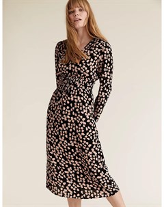 Платье миди с принтом и V образным вырезом Marks Spencer Marks & spencer