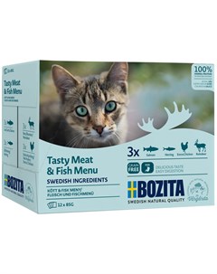 Multibox Meat Fish In Sauce для взрослых кошек мультибокс мясной и рыбный микс в соусе 85 гр х 12 шт Bozita