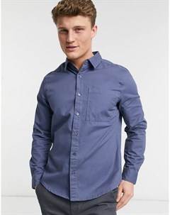 Синяя саржевая рубашка с длинными рукавами New look