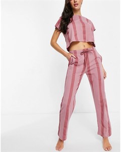 Розовый пижамный комплект со штанами и футболкой в полоску Brave soul