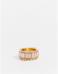 Золотистое кольцо с розовыми багетными камнями Asos design