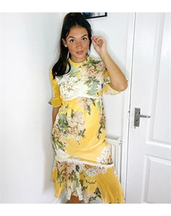 Желтое платье мидакси с оборкой на подоле и цветочным принтом Hope and ivy maternity