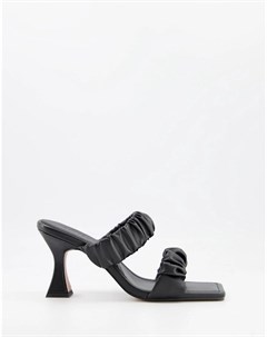 Черные мюли на среднем каблуке с квадратным носком и ремешками со сборками Harling Asos design