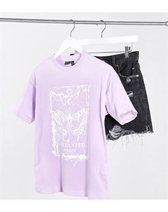 Оversized футболка с мистическим принтом с бабочкой в сиреневом цвете ASOS DESIGN Petite Asos petite