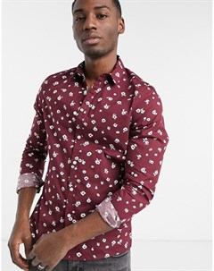 Облегающая эластичная рубашка со сплошным принтом бордового цвета Asos design