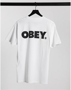 Белая футболка с крупным логотипом на спине Obey