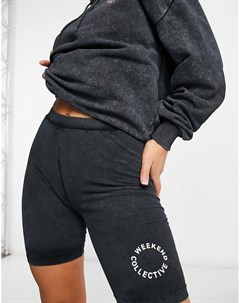 Темно серые выбеленные шорты леггинсы с логотипом Asos weekend collective
