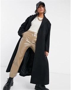Строгое шерстяное пальто удлиненного кроя черного цвета Sanne Weekday