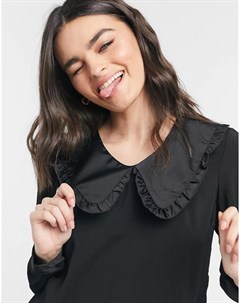 Черная атласная блузка с широким воротником Vero moda