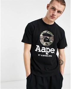 Черная футболка с камуфляжным принтом в виде головы обезьяны AAPE By A Bathing Ape Aape by a bathing ape