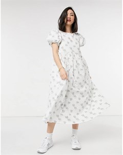 Платье миди с завязками и фактурным цветочным принтом в винтажном стиле Lost ink