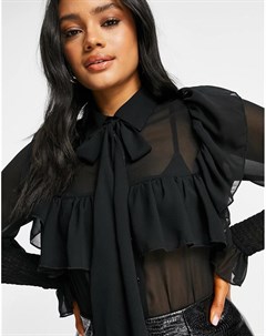 Черная блузка с завязкой на шее Parisian