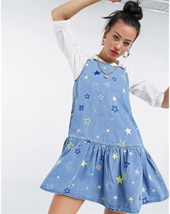Синее свободное платье с принтом в виде звезд Love moschino