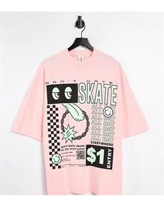 Розовая oversized футболка с принтом Skate Collusion