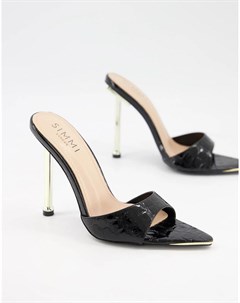 Мюли черного цвета с острым мыском и золотистым каблуком Simmi London Torez Simmi shoes